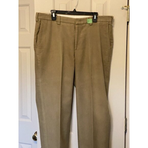 Orvis Tan Men's Size 38x30 Khaki Chino Pants Flat Front Brisbane Moss Fabrics - Picture 2 of 6